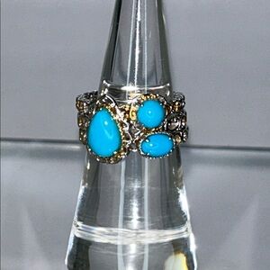 NWOT Gems En Vogue Sterling Silver Palladium Genuine Turquoise Stack Rings Boho